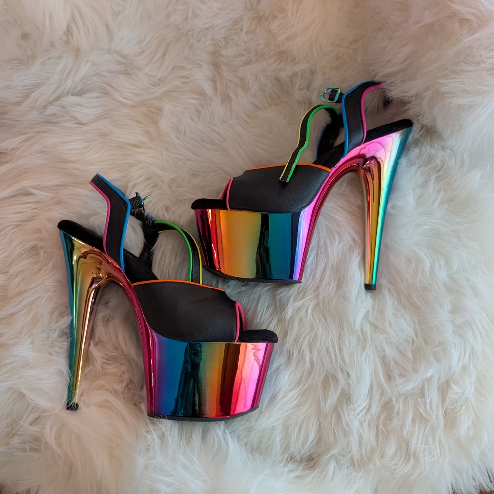 Pleaser Adore 709 Rainbow Chrome Heels - Picture 4 of 11